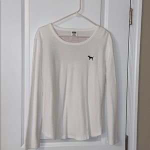 White Waffle knit long sleeve tee